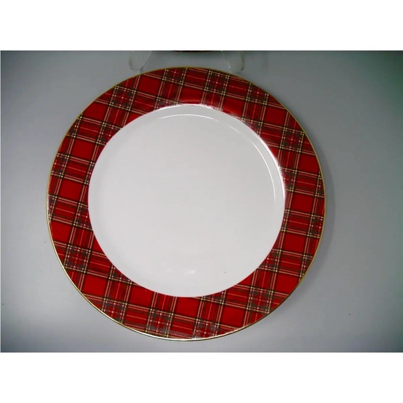 Pacific Rim red plaid dinner plate 10 5/8” set of 2 Holiday Christmas China dish - Picture 4 of 4